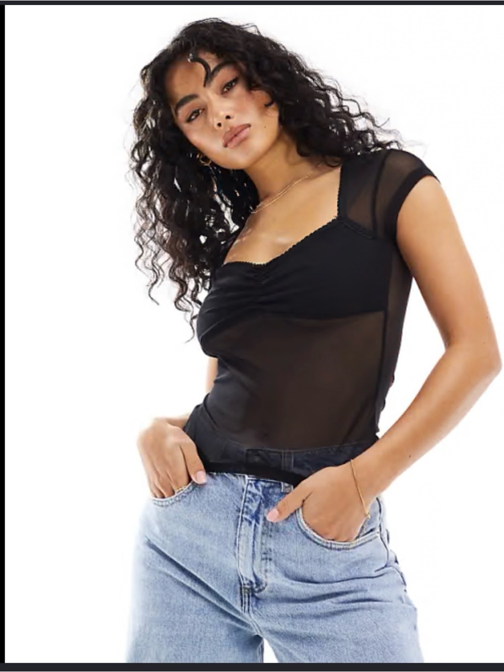 Divided Black Sheer Mesh Corset-Style Top whimsigoth festival